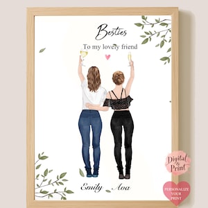 Aangepaste afdrukken van vrienden, kaarten voor beste vriend Beste vrienden illustratie cadeau fotoprint, gepersonaliseerd speciaal cadeau voor vriend Cadeau voor haar