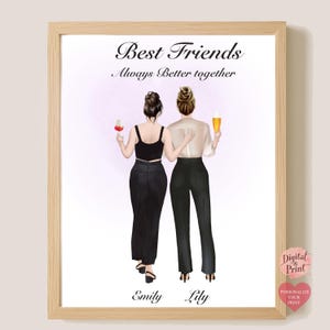 Regalo personalizzato per la migliore amica, decorazione murale personalizzata, stampa BFF, regalo di compleanno per la migliore amica, ritratto della sorella, regalo di compleanno per la festa della mamma della sorella