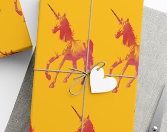 Pink Unicorn Gift Wrap | Bright Yellow Birthday Wrapping Paper