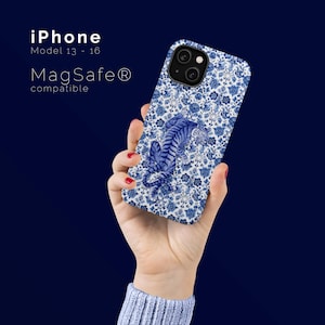 Funda para iPhone con diseño de tigre de Toile de Jouy: MagSafe con diseño floral azul de Delft