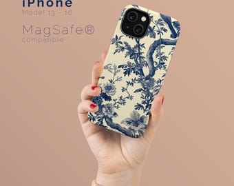 Capa Toile de Jouy para iPhone: Capa MagSafe Floral Chinoiserie Azul