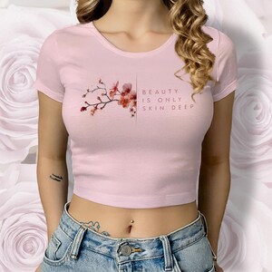 Y2K Baby Tee, Soft Grunge Crop Top, Floral Graphic T-shirt, Aesthetic Crop, Vintage Aesthetic Shirt