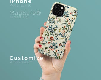 Personalisierte iPhone Hülle mit Blumenmuster: Personalisierte Initialen, MagSafe Kompatibel