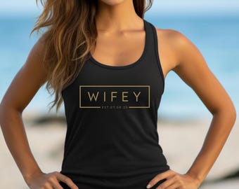 Débardeur dos nageur femme personnalisé, chemise date de mariage personnalisée, cadeau d'anniversaire pour femme, haut de douche nuptiale