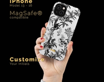 Chinoiserie Toile de Jouy MagSafe iPhone-hoesje: aangepaste initialen