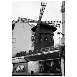 Póster de pared en papel mate de primera calidad en blanco y negro del Moulin Rouge de París en tamaños A4, A3, A2, A1 y 50 x 70