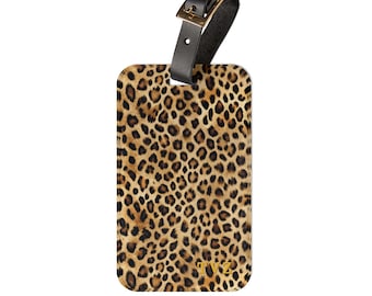 Gepersonaliseerde luipaardbagagelabel: acryl reisaccessoire met dierenprint