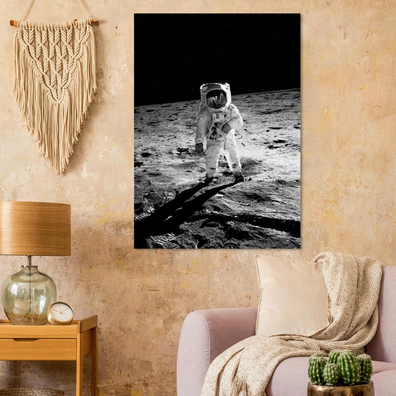 Buzz Aldrin Moon Landing Poster, Apollo 11 NASA Print, Black and White ...
