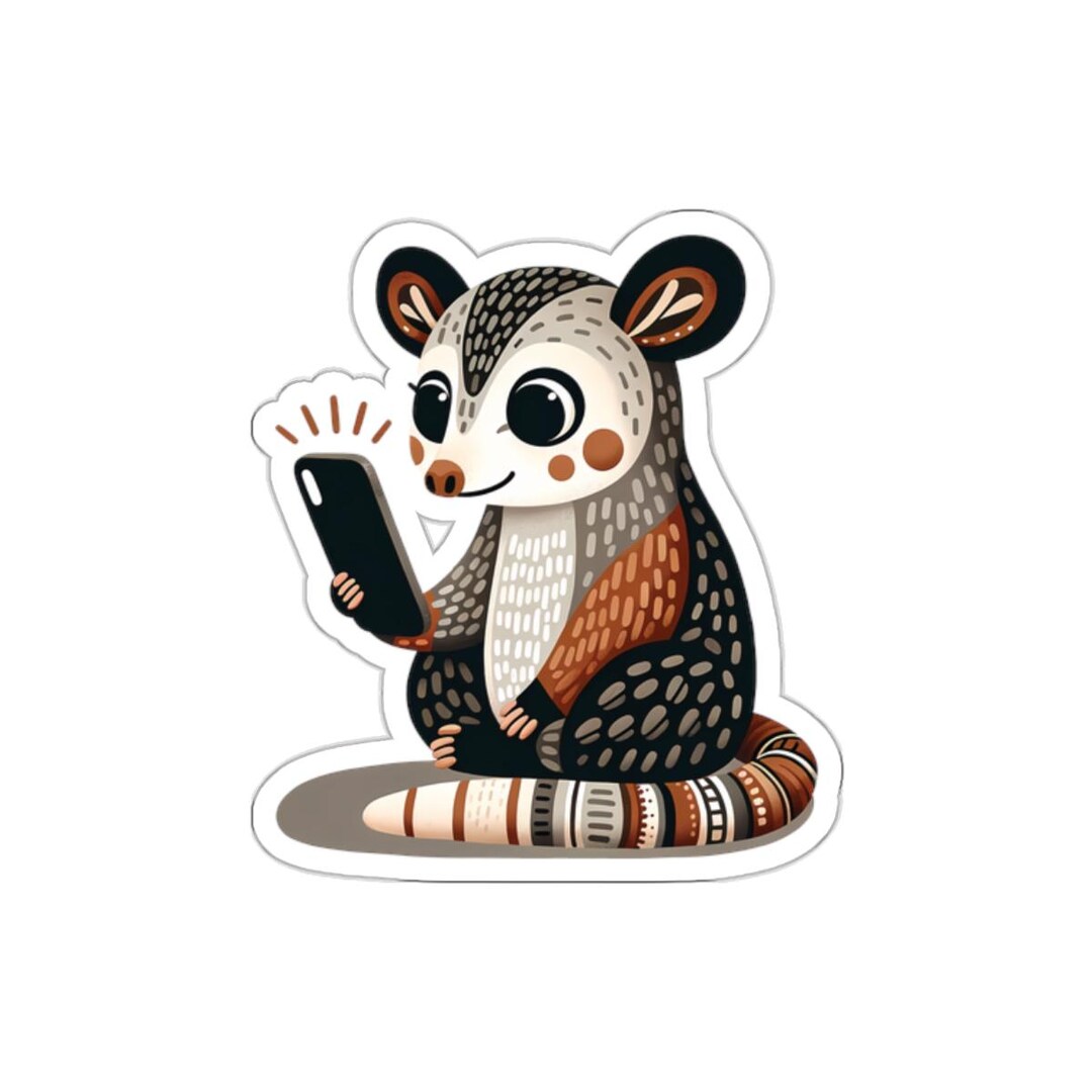 Possum Vinyl Sticker, Cute Phone Addict Opossum Decal for Laptop, Water ...