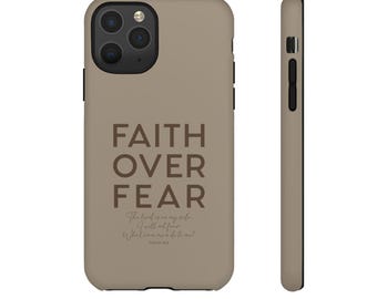 Christelijk telefoonhoesje, Faith Over Fear Bijbelvers cover voor iPhone 17, Samsung Galaxy, religieus cadeau voor haar