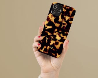 Funda de carey para teléfono: monograma inicial personalizado, elegante cubierta protectora
