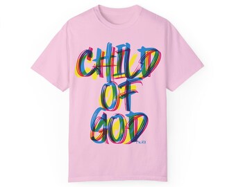 Child of God Shirt, Comfort Colors Christian Tee, Retro Rainbow Faith T-Shirt, Vintage Religious Gift for Women Men