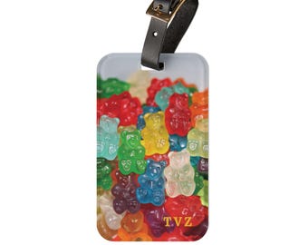 Personalized Gummy Bear Luggage Tag, Colorful Candy Suitcase Tag, Acrylic Travel Bag Tag with Leather Strap