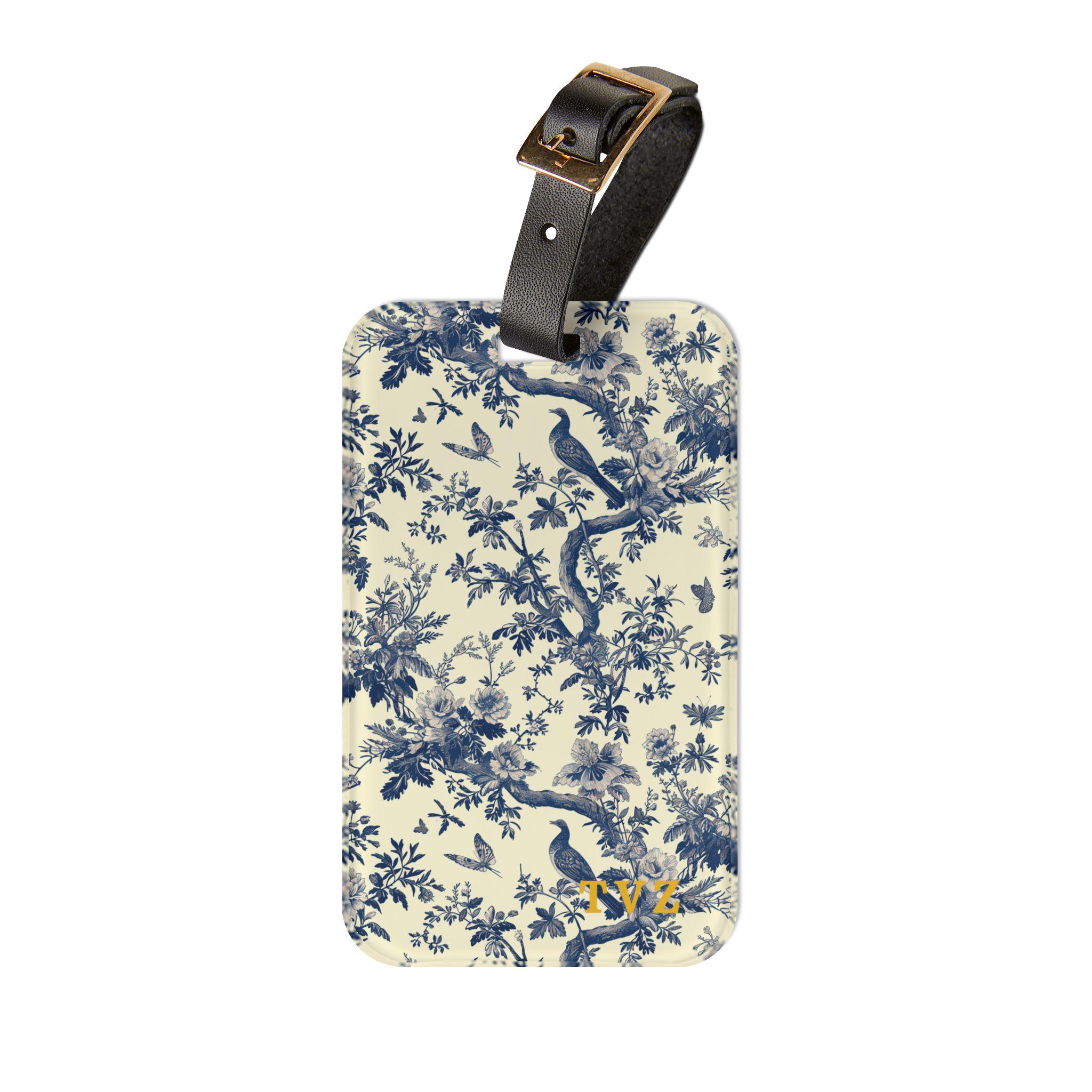 Personalized Chinoiserie Luggage Tag, Blue Toile Acrylic Suitcase Tag with Custom Initials, Elegant Honeymoon Gift for Her