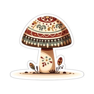 Kiss-Cut Charming Mushroom Sticker - Whimsical Folk Art Decal - Cute Nature Vinyl Sticker
