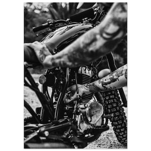 Biker Poster | Tattooed Motorcycle Art | Premium Matte Wall Print for Home Decor