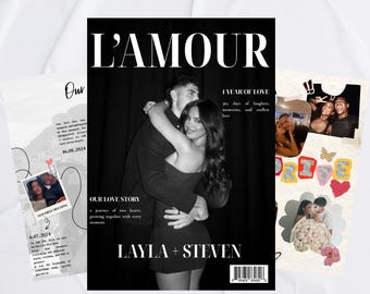 L’Amour – One Year Anniversary Couple Magazine | 1st Year Photo Book | Romantic Keepsake | Personalized Love Story Gift