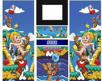 Conjunto de vinil para fliperama Wonder Boy | Arte lateral, letreiro e CPO para gabinete de fliperama DIY | Arte digital para jogos retrô