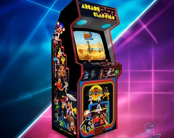 Classic Multicade Arcade Cabinet | Retro Arcade Artwork | Full Size Gaming Machine Design | Arcade Characters Collage | Cabinet Stickers