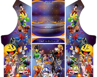 Vinil para Gabinete de Arcade Multicade | Colagem de Jogos Retrô MAME | Arte de Arcade em Tamanho Real | Design de Personagens Clássicos de Arcade