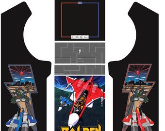 Envelopamento de vinil para gabinete de fliperama Raiden | Arte digital retrô para jogos de tiro clássicos | Gráficos de fliperama personalizados para máquinas de tamanho normal