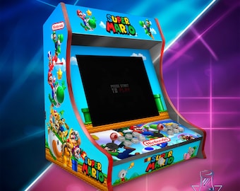 Adesivo de vinil para arcade de mesa – Arte inspirada em Mario | Envelopamento de vinil para jogos retrô | Decoração para máquinas de arcade | Estilo clássico de videogame