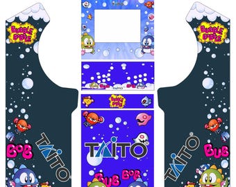 Adesivo de vinil para gabinete de fliperama Bubble Bobble | Download digital para jogos retrô, decoração personalizada de fliperama, arte de alta qualidade para máquinas de fliperama