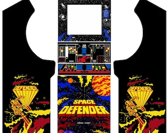 Space Defender Full-Size Arcade Vinyl Artwork | Classic 80s Retro Game Theme | Arcade Cabinet Graphics