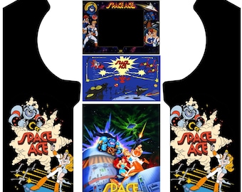 Adesivos de vinil para gabinete de arcade Space Ace | Arte em tamanho real para arcade | Adesivos para jogos clássicos de Laserdisc | Design retrô de arcade | Adesivos para gabinetes de arcade