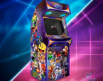 Multicade Arcade Cabinet Vinyl | MAME Retro Gaming Collage | Full Size Arcade Artwork | Classic Arcade Characters Design
