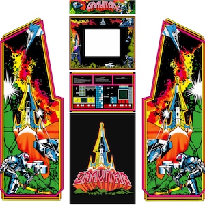 Gravitar arkadspel i full storlek, vinylkonstverk | Klassiskt 80-talsvektortema | Grafik för arkadkabinett