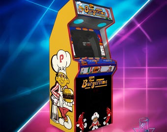 Arte em vinil para arcade BurgerTime em tamanho real | Tema clássico de jogo retrô dos anos 80 | Gráficos para gabinete de arcade