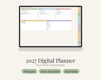 2027 Digital Planner | Hyperlinked Planner for GoodNotes & Notability | Yearly Monthly Weekly Daily | PDF