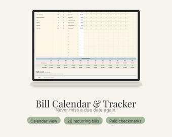 Monthly Bill Tracker Spreadsheet | Calendar Due Date Organizer (Excel & Google Sheets)