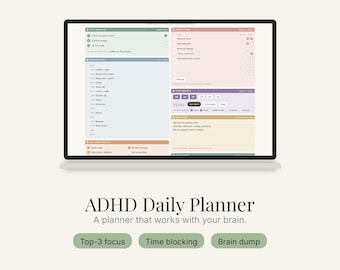 ADHD Daily Planner Printable | Undated Daily Pages, Weekly Spread, Habit Tracker & Brain Dump | PDF