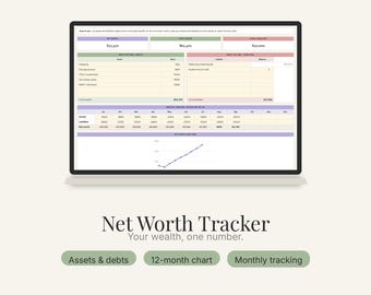 Net Worth Tracker Spreadsheet | Assets and Liabilities Calculator | Excel & Google Sheets | Wealth Growth Planner