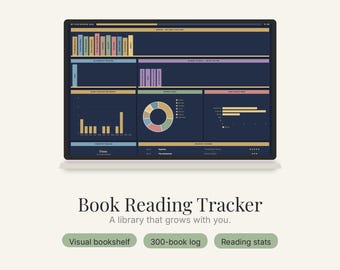 Reading Tracker Spreadsheet | Book Journal with Visual Bookshelf | Excel & Google Sheets | Reading Goal Planner