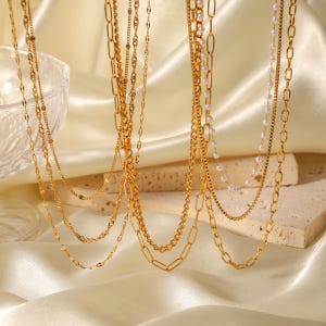 18K Gold Layered Chain Necklace,Figaro Chain,Paperclip Chain,Cable Chain,Twist Chain,Curb Chain,Box Chain,Snake Chain,Thin Chain,Gift ForHer