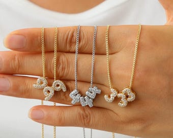 Custom Diamond Number Necklace/Lucky Number Angel Number Birthday Number Necklace/Balloon Number Jewelry/Gold Bubble Necklace/Gift For Her