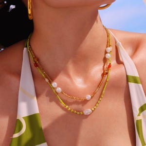 Cat&#39;s Eye Shell Beaded Clavicle Necklace,Pearl Necklace,Natural Stone Necklace,Summer Necklace,Vacation Jewelry,Women&#39;s gift, Gift For Her