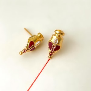 Red Heart Pen Earrings/Ruby Heart Earrings/Everyday Red Crystal Earrings/Dainty Love Stud Earrings/Perfect Girlfriend Gift/Valentine's Gifts