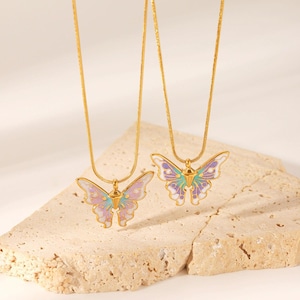 Colorful Enamel Butterfly Necklace,Butterfly Necklace,Flying Necklace, Animal Necklace,Everyday Necklace,Minimalist Jewelry,Gift for her