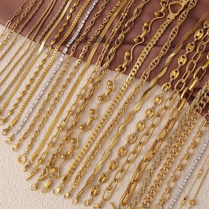 18K Gold Chain Necklace,Figaro Chain,Paperclip Chain,Cable Chain,Twist Chain,Curb Chain, Box Chain,Snake Chain,Thin Chain,Necklace for Women