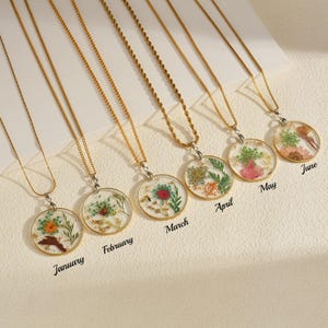 Personalisierte Geburtsmonat Blumenhalskette/gepresster Blumenschmuck/Botanische Halskette/Getrocknete Blumenharzschmuck/Geburtstagsgeschenke/Geschenk für sie