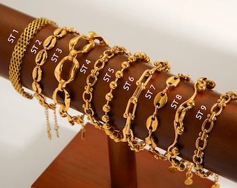 18K Gold Chain Bracelet,Curb, Figaro, Rope, Paperclip Chain, Herringbone Chain, twist Chain, Adjustable Jewelry,Valentine&#39;s Gift for Her/Him