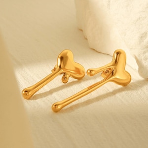 Melted heart-shaped earrings,Gold Melting Heart Earrings,18k gold earrings,dripping heart earring,Earrings,Gold Heart Earrings,Gift For Her