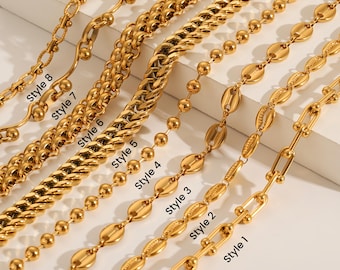 Collar de cadena de oro de 18 quilates, cadena de espiga, cadena de cuerda, cadena de clip, cadena de espiga, cadena torcida, regalo para ella, regalo para él, regalo del día de San Valentín