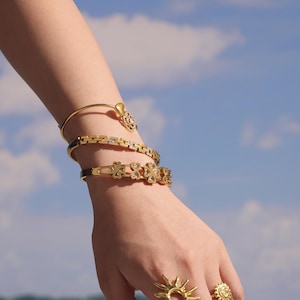 5A Zircon Rose Flower Love Bracelet | Dainty Open Bangle | 18K Gold Plated | Minimalist Jewelry Gift for Her | Gift Ready | Gift for Her