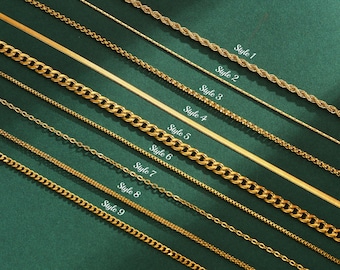 18K Gold Chain Necklace,Figaro Chain,Paperclip Chain,Cable Chain,Twist Chain,Curb Chain, Box Chain,Snake Chain,Thin Chain,Necklace for Women