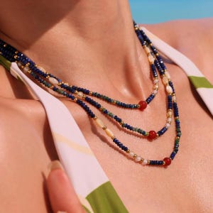 Natural Lapis Lazuli Red Agate Handmade Beaded Necklace,Pearl Necklace,Natural Stone Necklace,Summer Necklace,Women&#39;s gift, Gift For Her